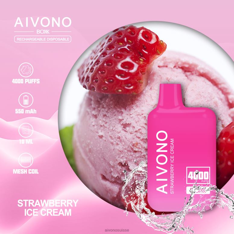 Aivono Puffs - Aivono AIM BOXX 4000 glace à la fraise L4RV0221