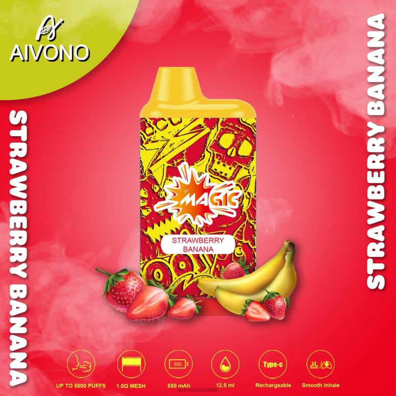 Aivono Puffs - Aivono AIM MAGIC cigarette de boîte de 5800 bouches fraise banane L4RV093