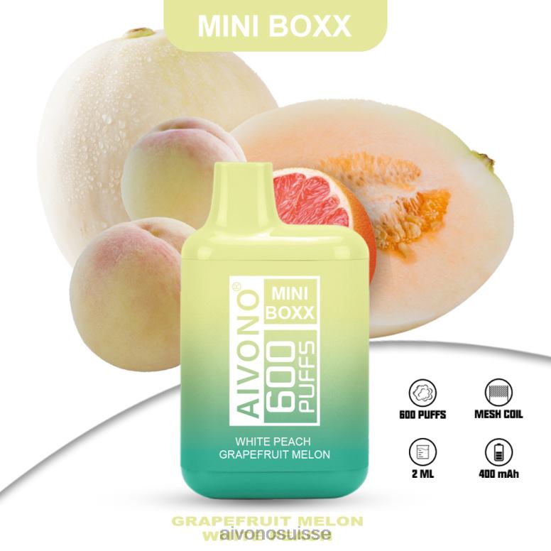 Aivono Puffs - Aivono AIM MINI BOXX 600 melon pamplemousse pêche blanche L4RV0241