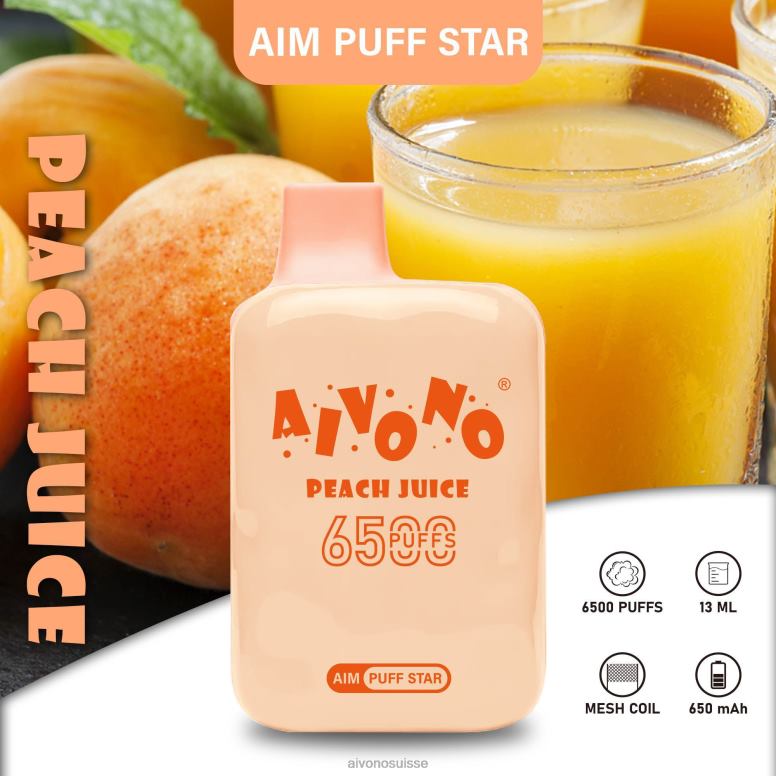 Aivono Puffs - Aivono AIM PUFF STAR 6500 jus de pêche L4RV0289