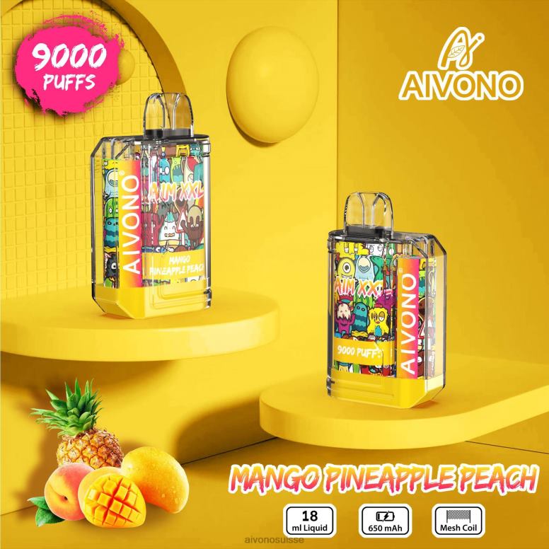 Aivono Puffs - Aivono AIM XXL Autocollant bouche 9000 transparent mangue ananas pêche L4RV049