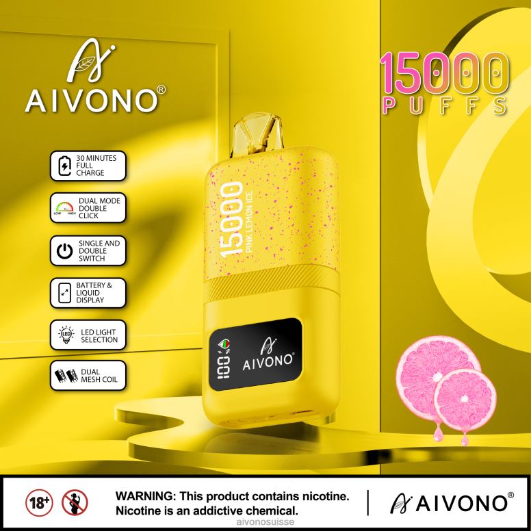 Aivono Puffs - Aivono AIM magic 15000 glace au citron rose L4RV061