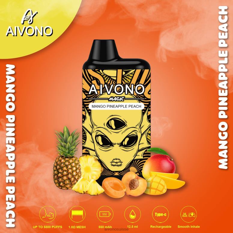 Aivono Suisse - Aivono AIM MAGIC cigarette de boîte de 5800 bouches mangue ananas pêche L4RV088