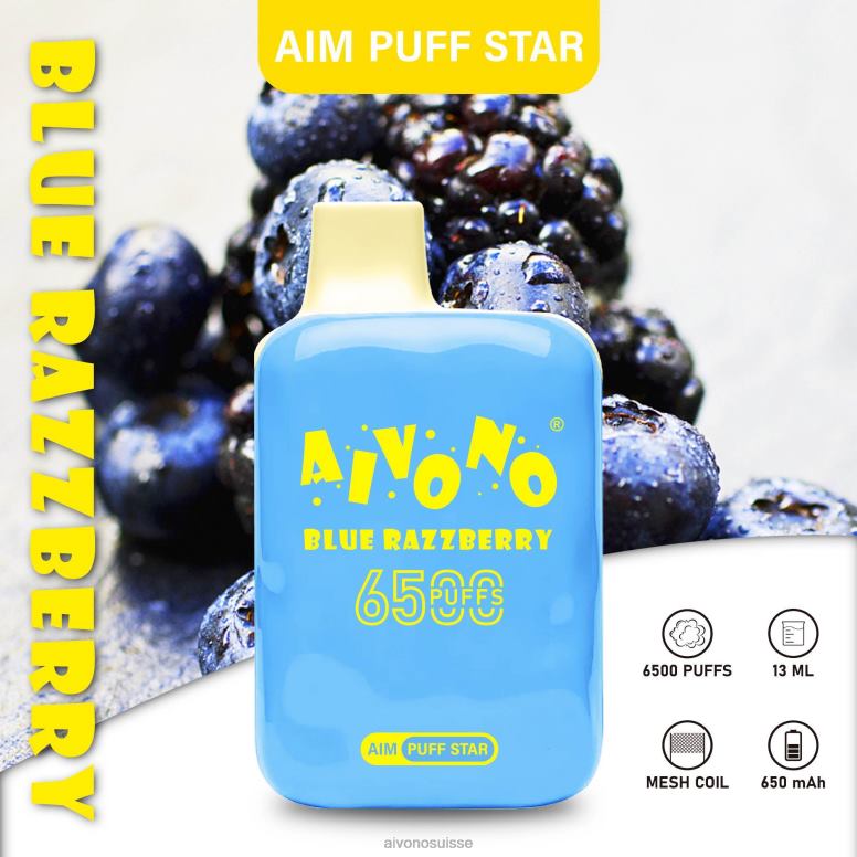 Aivono Suisse - Aivono AIM PUFF STAR 6500 framboise bleue L4RV0292