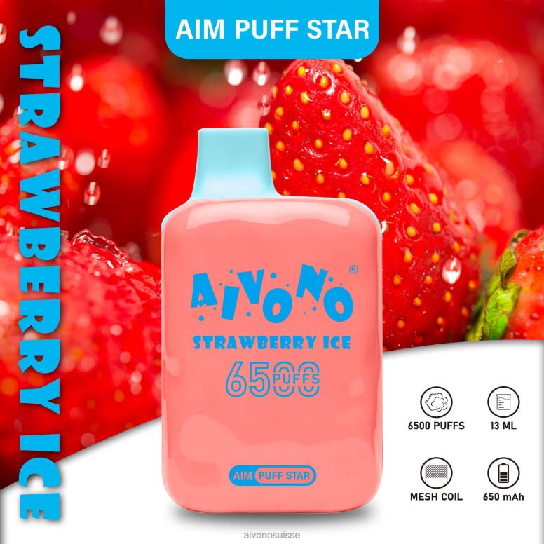 Aivono Suisse - Aivono AIM PUFF STAR 6500 glace à la fraise L4RV0288