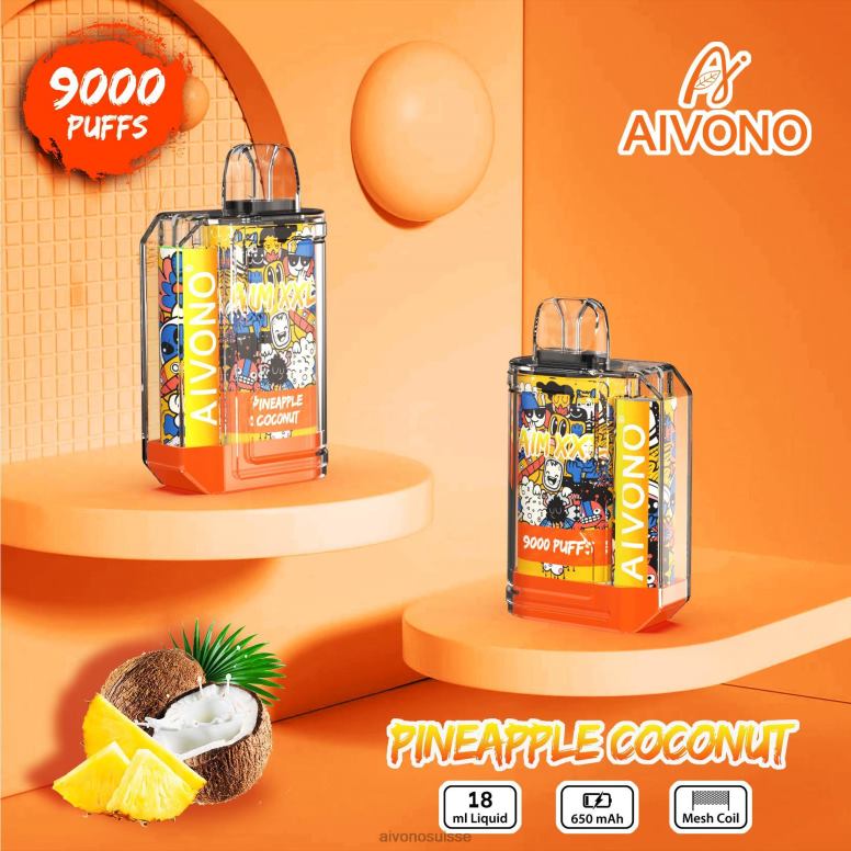 Aivono Suisse - Aivono AIM XXL Autocollant bouche 9000 transparent ananas noix de coco L4RV052
