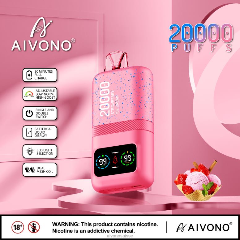 Aivono Suisse - Aivono AIM magic 20000 glace à la fraise L4RV080