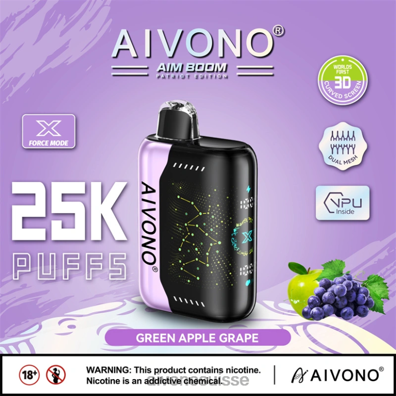 Aivono Vape - Aivono AIM BOOM 25000 raisin pomme verte L4RV0346
