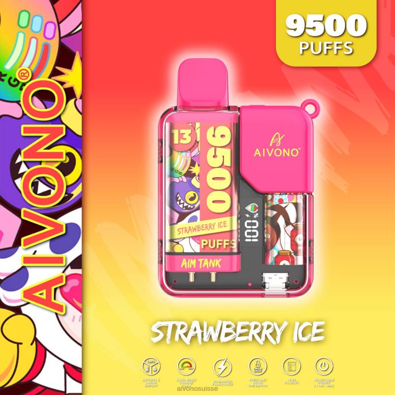 Aivono Vape - Aivono AIM TANK 9500 glace à la fraise L4RV038