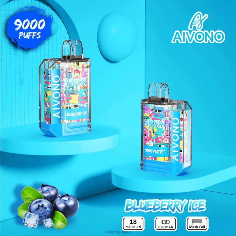 Aivono Vape - Aivono AIM XXL Autocollant bouche 9000 transparent glace aux myrtilles L4RV050