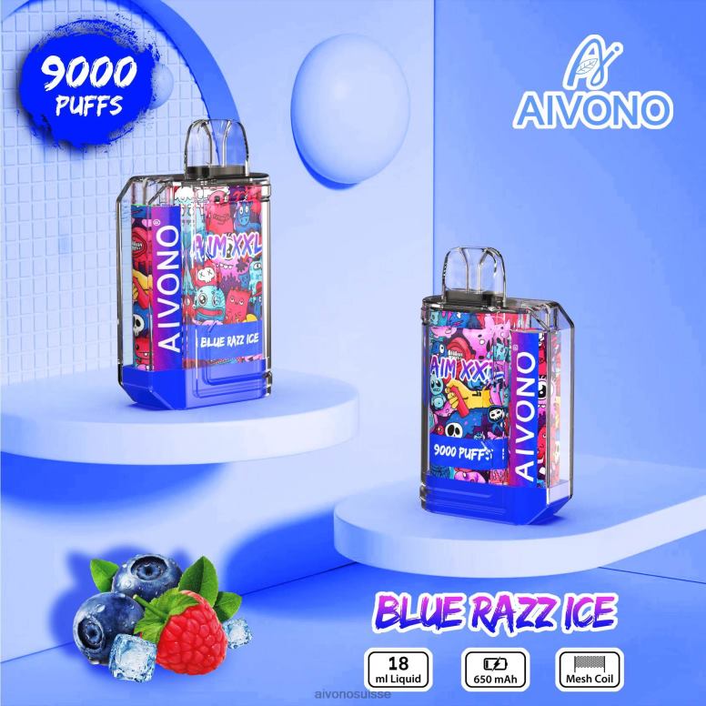 Aivono Vape - Aivono AIM XXL Autocollant bouche 9000 transparent glace bleue L4RV054