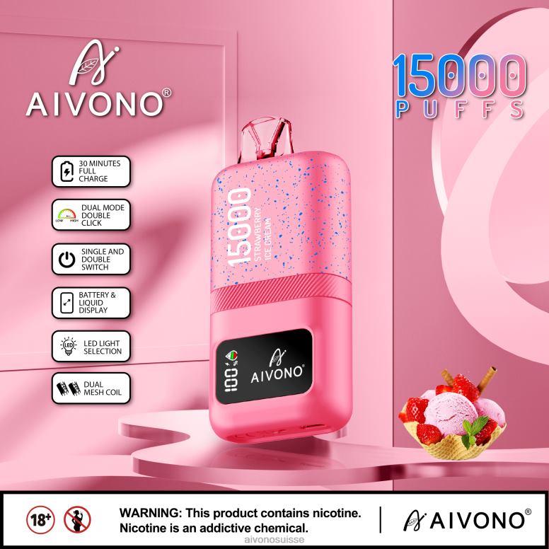 Aivono Vape - Aivono AIM magic 15000 glace à la fraise L4RV066