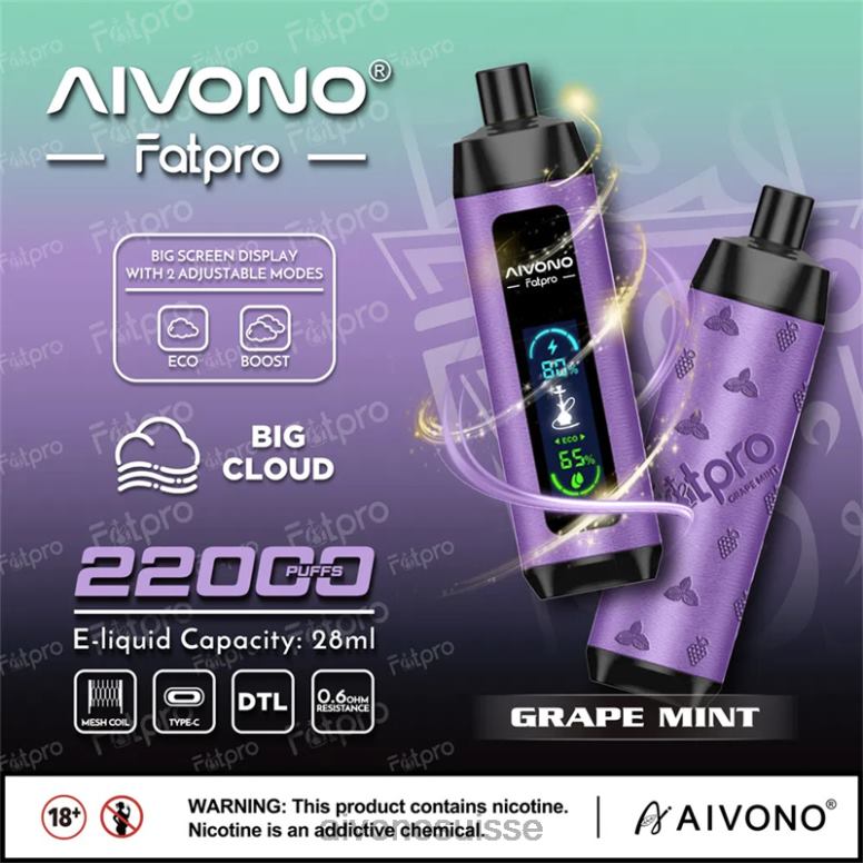 Aivono Vape - Aivono Fatpro 22000 menthe raisin L4RV02