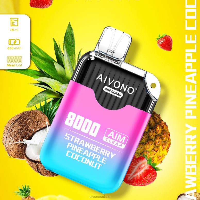 Aivono Vape Review - Aivono AIM CLEAR 8000 fraise ananas noix de coco L4RV0207
