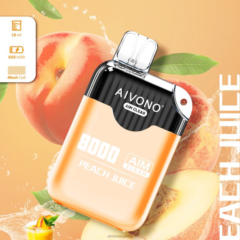 Aivono Vape Review - Aivono AIM CLEAR 8000 jus de pêche L4RV0203
