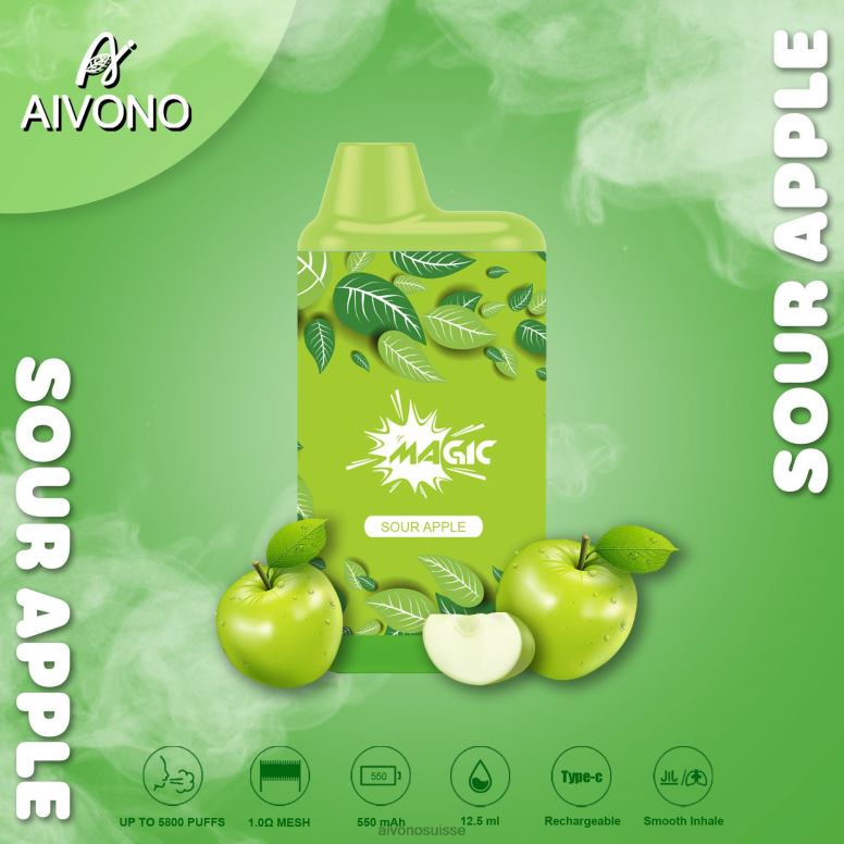 Aivono Vape Review - Aivono AIM MAGIC cigarette de boîte de 5800 bouches pomme aigre L4RV087