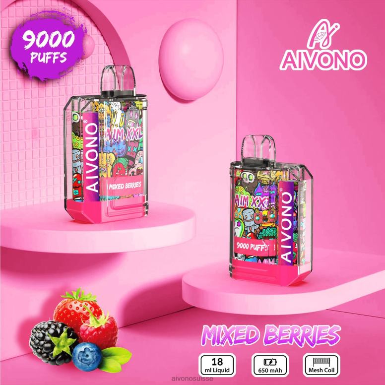 Aivono Vape Review - Aivono AIM XXL Autocollant bouche 9000 transparent baies mélangées L4RV051