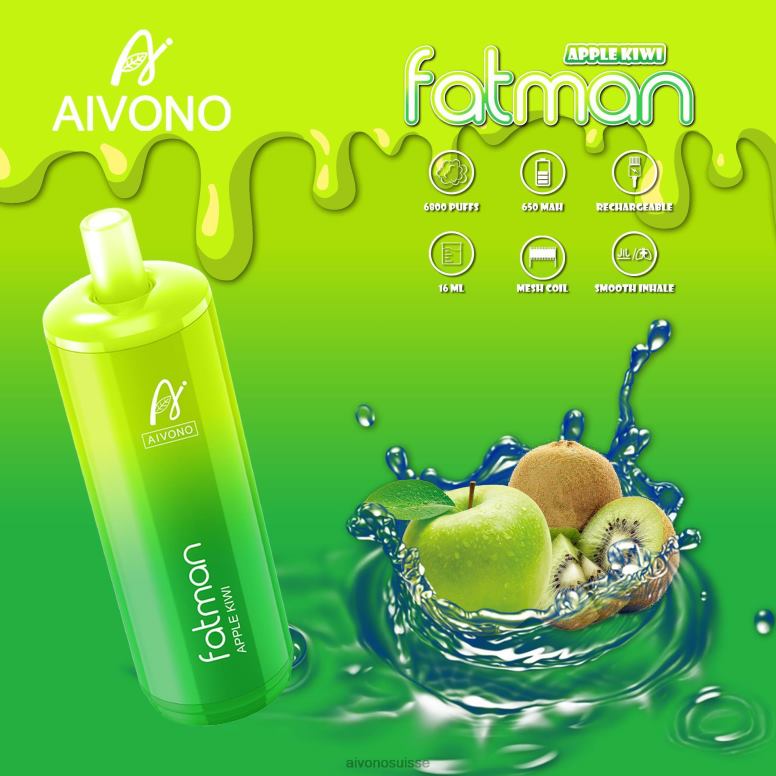 Aivono Vape Review - Aivono FATMAN 6800 pomme-kiwi L4RV031