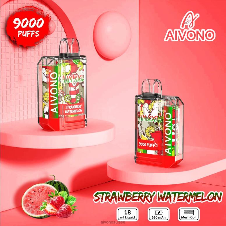 Aivono Puffs - Aivono AIM XXL Autocollant bouche 9000 transparent pastèque fraise L4RV053