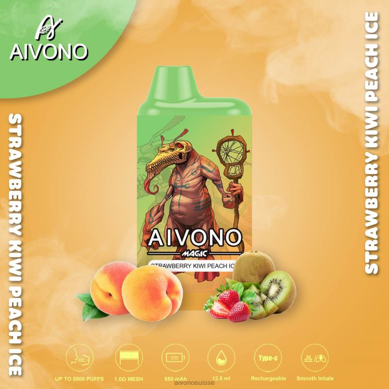 Aivono Suisse - Aivono AIM MAGIC cigarette de boîte de 5800 bouches glace à la pêche, fraise, kiwi L4RV096