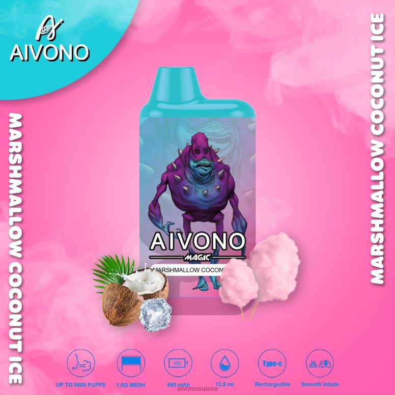 Aivono Vape Review - Aivono AIM MAGIC cigarette de boîte de 5800 bouches glace à la guimauve et à la noix de coco L4RV095